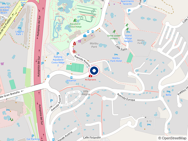 Mapa de nuestra oficina en la Avenida Austria, San Eugenio Alto (Adeje).